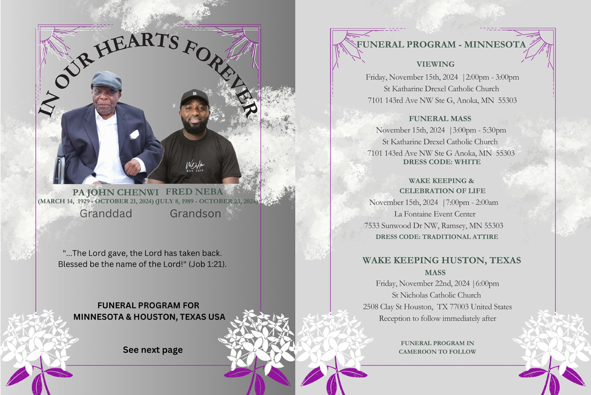 Funeral Program in the US - Tangie John Cheniwi